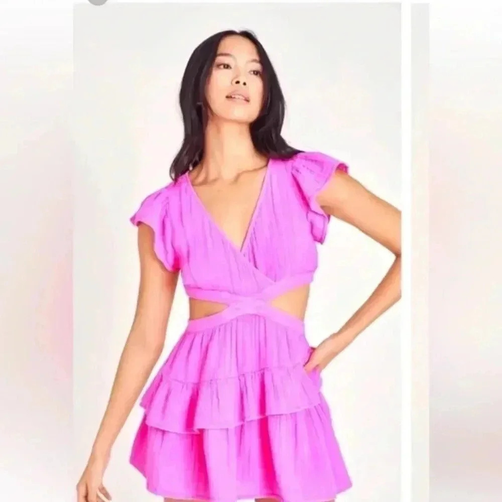 LoveShackFancy Audrina hot pink cut out dress